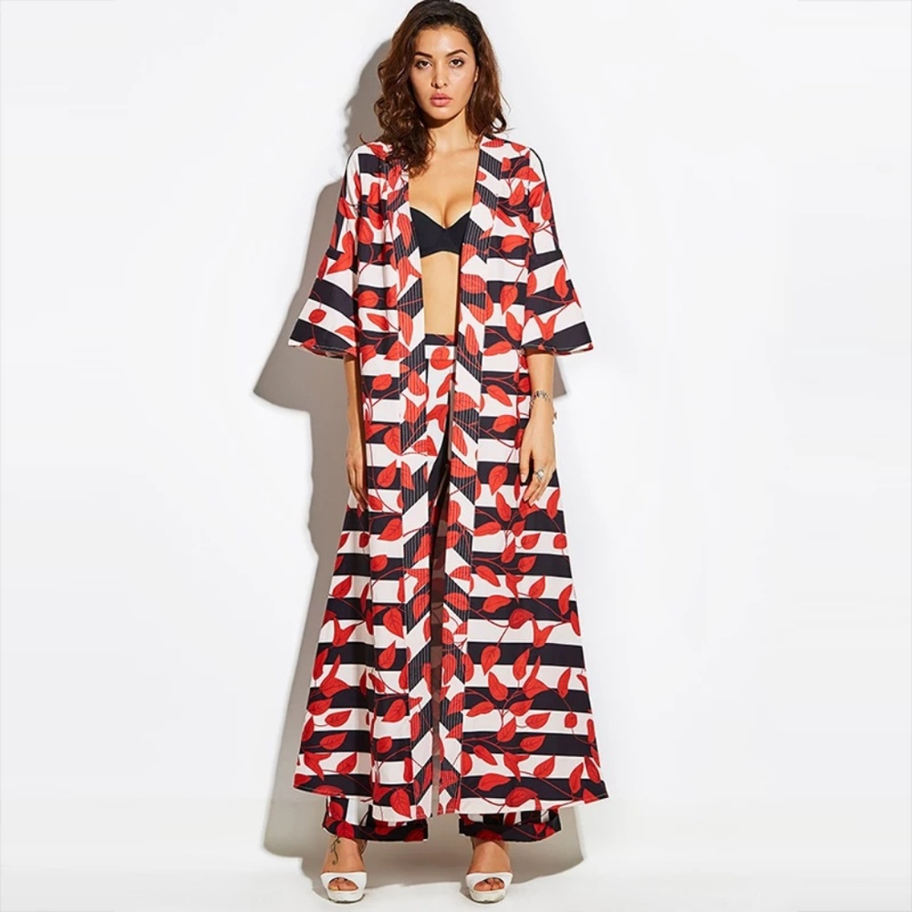 Floral Print Long Maxi Kimono Jacket Coat 2XL